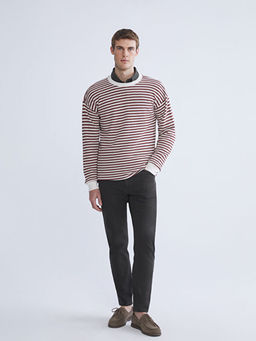 Bisiklet Yaka ?izgili Erkek Triko Kazak