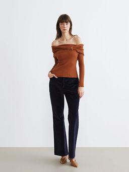 Kay?k Yaka B?zg?l? Kad?n Triko Kazak