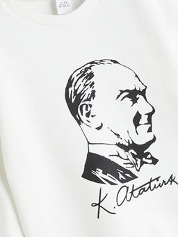 Bisiklet Yaka Uzun Kollu Atat?rk Bask?l? K?z Bebek Sweatshirt