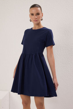 Trendyolmilla Lacivert Duz K?sa / Mini %100 Pamuk Skater Orme Elbise TWOSS25EL00386