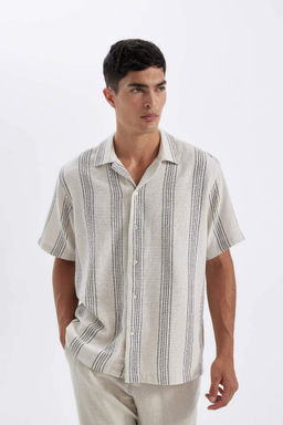 Полосатая рубашка с короткими рукавами и воротником-поло Relax Fit - Defacto фото 4