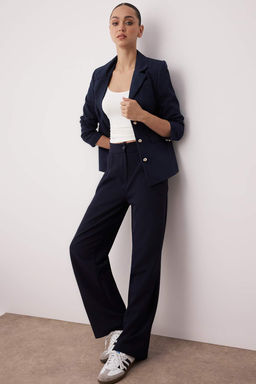 Lacivert Wide Leg/Genis Paca Dokuma Kumas Pantolon TWOAW22PL0139
