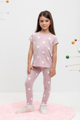 КР 4074/розово-сиреневый,сердечки брюки (лосины) для дев