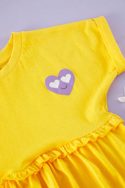 Sar? K?z Cocuk Kalp Desenli %100 Pamuk Mini Orme Elbise TKDSS25EL00012 - Trendyolmilla фото 2