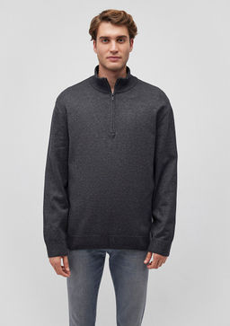 Yar? Fermuarl? Dik Yaka Gri Kazak - Mavi фото 3