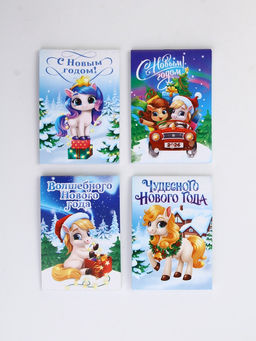 Цена за 32 шт. Блокнот А7, 16 л «Новогодние лошадки», МИКС