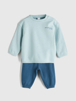 S?rt Bask?l? Erkek Bebek Sweatshirt ve E?ofman Alt