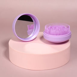Расчёска массажная, круглая, складная, с зеркалом, d=7.5 см, в коробке, сиреневая