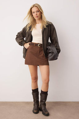 Koyu Kahverengi Suni Suet Mini Sort Etek Sort & Bermuda TWOAW26SR00058