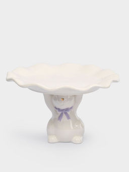Блюдо на ножке, 19х12 см, керамика, молочно-золотистое, Кролик с бантом, White Rabbit
