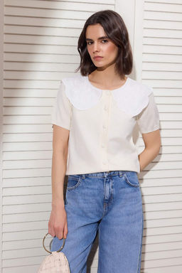 Tas Premium Iplik/Ozel Iplik Dantel Yakal? Triko Bluz TWOSS26BZ00112