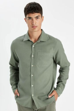 Regular Fit Basic Duz Pamuklu Uzun Kollu Gomlek