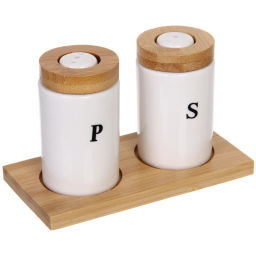 Набор для специй 2шт на бамбуковой подставке "White magic" высокие