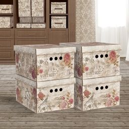 Короб картонный, складной, малый, 25*33*18.5 см, набор 4 шт., VINTAGE FLOWERS, шт - Valiant фото 3