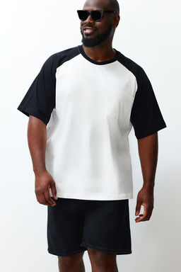 TRENDYOL MAN Buyuk Beden Ekru Oversize Cepli Renk Bloklu %100 Pamuklu T-Shirt TMNSS24BF00044 - Trendyolmilla фото 2
