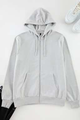 Gri Melanj Regular/Normal Kesim Fermuarl? Kapusonlu Basic Sweatshirt TMNAW25SW00114 - Trendyolmilla фото 6