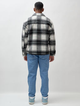 Куртка рубашка шерстяная в клетку мужская демисезонная темно-серого цвета 58592TC