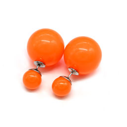 Серьги двусторонние шарики 8мм, 16мм цв.оранжевый неон, 5,3г
