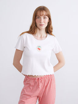 Bisiklet Yaka Kiraz Bask?l? Kad?n Pijama Tak?m?