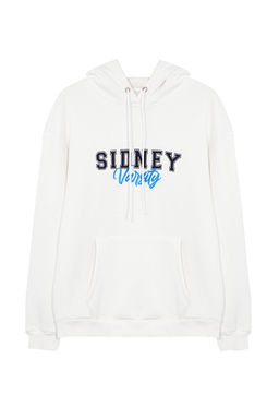 Ekru Oversize/Genis Kesim Yaz? Bask?l? Kapusonlu Sweatshirt TMNAW25SW00078 - Trendyolmilla фото 7