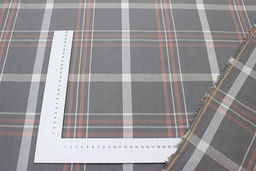 Вареный (стираный) хлопок Клетка (цв.белый/лососевый) на сером, ш.2.5м, хл-100%, 115гр/м.кв - Купава фото 3