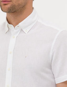 Beyaz Slim Fit Keten Kar___ml_ K_sakol G_mlek