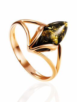 Нежное лёгкое кольцо с зелёным янтарём Подснежник