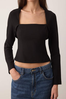 Ekru Kare Yaka Fitted Dokuma Bluz TWOAW26BZ00141 - Trendyolmilla фото 7