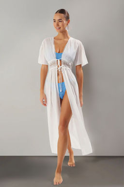 Beyaz Maxi Dokuma Dantelli Baglama Detayl? Plaj Kimono&Kaftan TBESS25KM00025 - Trendyolmilla фото 3