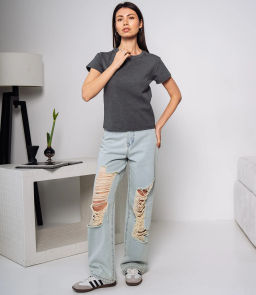 Футболка #КТ250360, тёмно-серый меланж