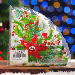 Цена за 2 шт. Салфетки новогодние бумажные круглые Пуансеттия, 3 слоя, d=32 см, 12 шт.