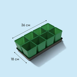 Набор для рассады: стаканы по 600 мл (8 шт.), поддон 36×18 см, цвет МИКС, Greengo
