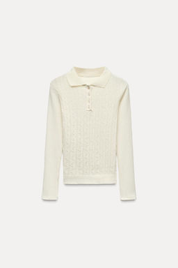 CABLE-KNIT POLO TOP - Zara фото 12