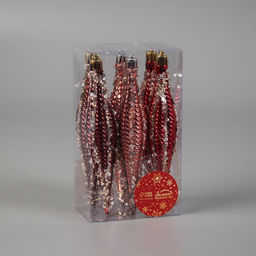 Ёлочные игрушка набор 6 шт. Сосулька нить блеск 15.53 см, розовый красный - Зимнее волшебство фото 2