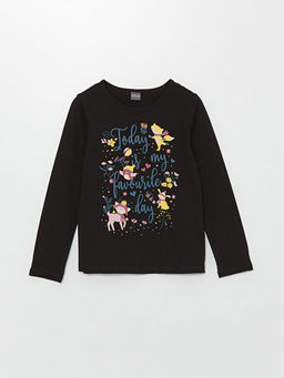 Bisiklet Yaka Bask?l? Uzun Kollu K?z ?ocuk Ti??rt