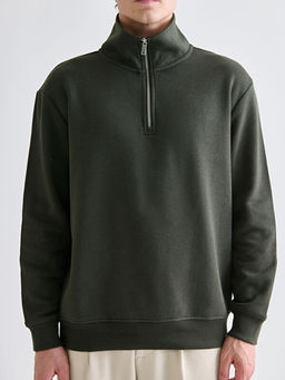 Fermuarl? Dik Yaka Erkek Kal?n Sweatshirt