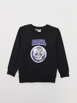 Bisiklet Yaka Kara Panter Bask?l? Uzun Kollu Erkek ?ocuk Sweatshirt
