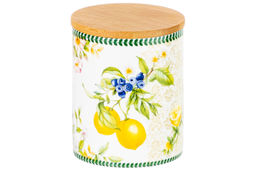 Банка д/хранения 650 мл 10*10*12,5 см Лимоны с деревянной крышкой с силикон.уплотн. NEW BONE CHINA