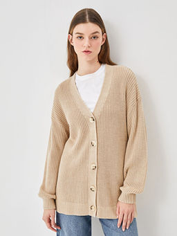 V Yaka Kendinden Desenli Uzun Kollu Kad?n Triko H?rka