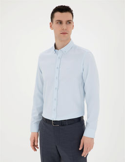 A__k Oxford Mavi Slim Fit Uzun Kollu G_mlek