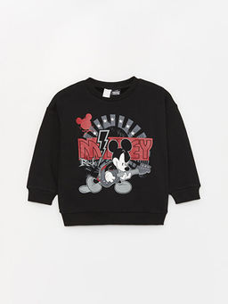 Bisiklet Yaka Mickey Mouse Bask?l? Erkek Bebek Sweatshirt