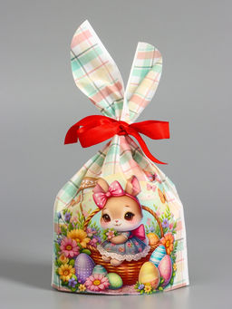 Цена за 50 шт. Пакет полиэтиленовый подарочный с ушками Зайчик и корзина, 13?231 см