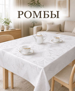 Скатерть арт. 11234/1/PB/165, РОМБЫ, цвет белый, тефлоновая пропитка, ГОТОВАЯ СКАТЕРТЬ: высота 1,3 м ширина 1,8 м
