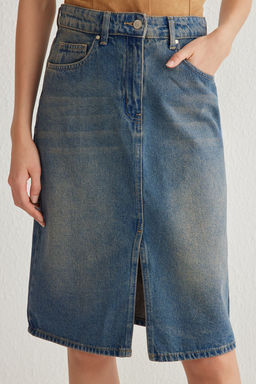 TRENDYOLMILLA Mavi Y?rtmacl? Midi Denim Etek TWOSS25ET00022  фото 4