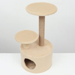 Комплекс для кошек с когтеточкой, с круглым домом, 2 полками, 42 х 42 х 90 см, бежевый - Simaland фото 3