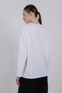 Белый лонгслив с красным принтом-надписью - Incity фото 5