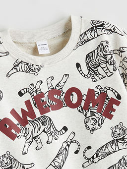 Bisiklet Yaka Bask?l? Erkek ?ocuk Sweatshirt