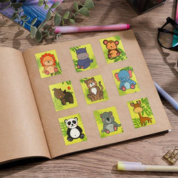 Цена за 10 шт. Наклейки детские бумажные «Джунгли», c раскраской на обороте, 10×14 см