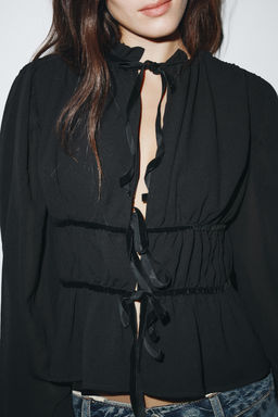 GEORGETTE BLOUSE WITH VELVET TIES - Zara фото 2