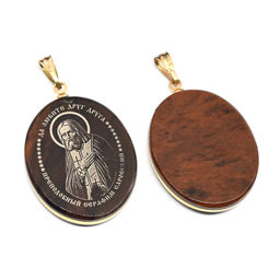 Кулон из обсидиана овал с окантовкой " Серафим Саровский" 20*30мм